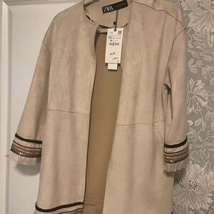 NWT Zara Women's suede Jacket with Fringe Detail